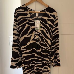 Divided Zebra Print Midi Dress - Black and Cream